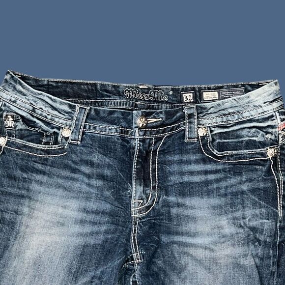 Miss Me Embroiderd Mid Rise Easy Straight Blue Jeans Size 31x28 #225 - Picture 3 of 8